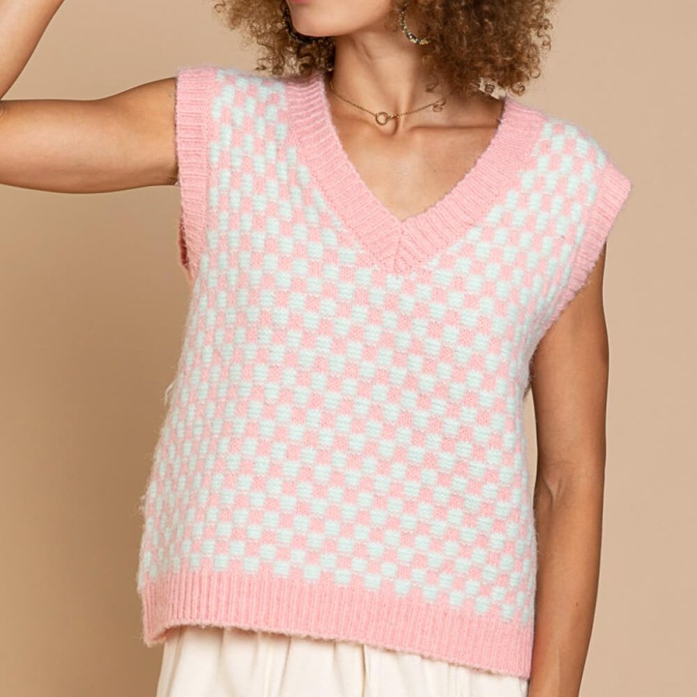 COPY - V-Neck Sweater Vest preppy POL Pink S